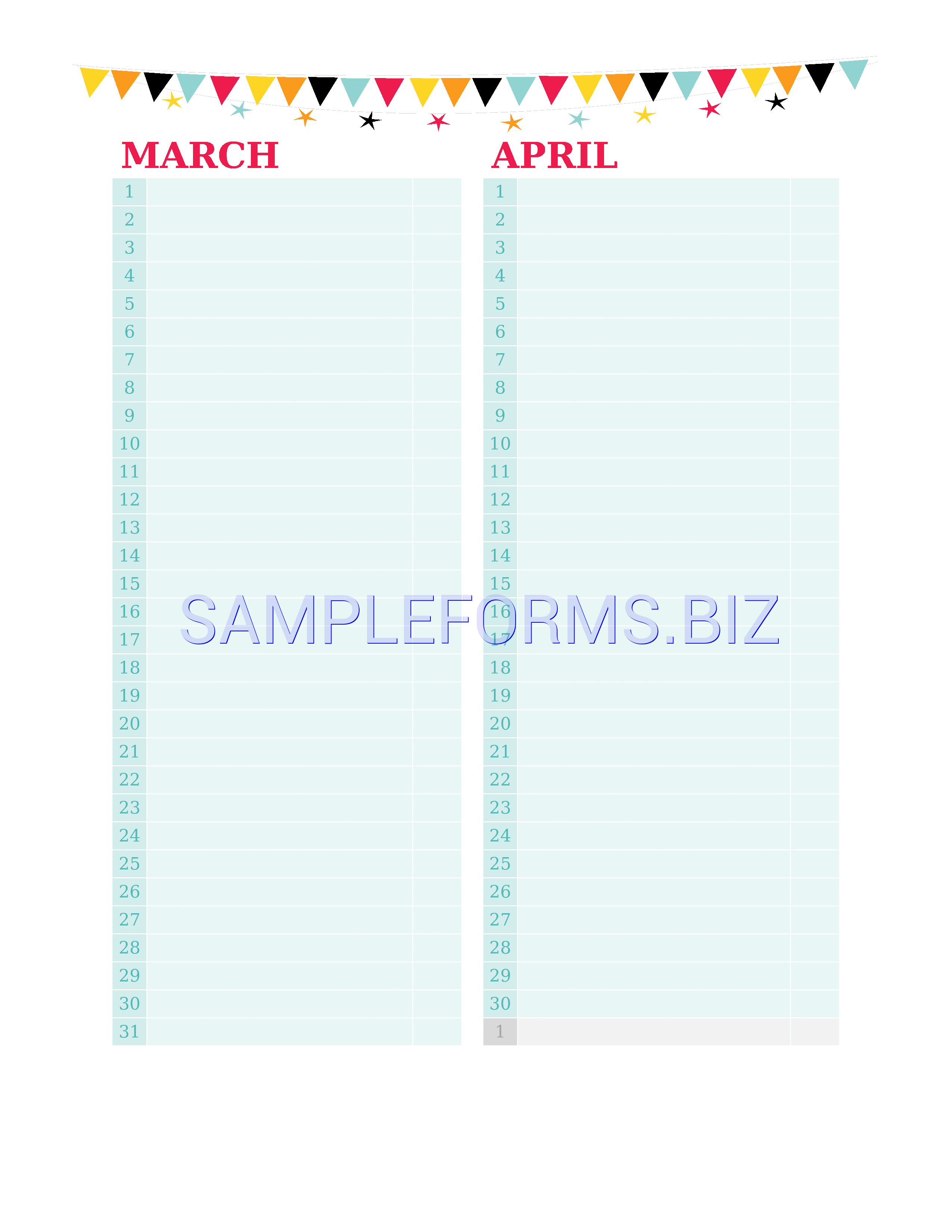Preview free downloadable Birthday and Anniversary Calendar 3 in PDF (page 2)